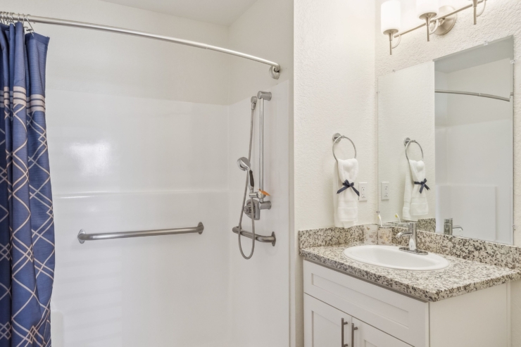 A bright, welcoming bathroom designed for comfort and accessibility, perfect for relaxed living.