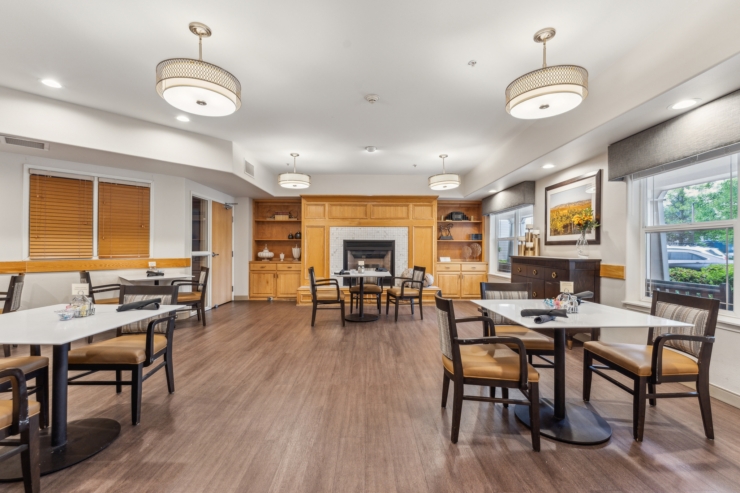 Bright and inviting, the communal space offers a welcoming atmosphere for residents to gather and connect.