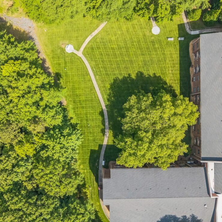 Lush greenery surrounds inviting pathways, creating a serene and welcoming atmosphere for all residents.
