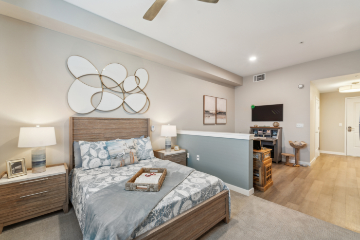 A cozy, inviting bedroom with warm decor, perfect for fostering comfort and community.