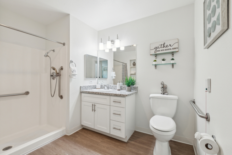 Bright and inviting bathroom designed for comfort and ease, fostering a sense of community and warmth.