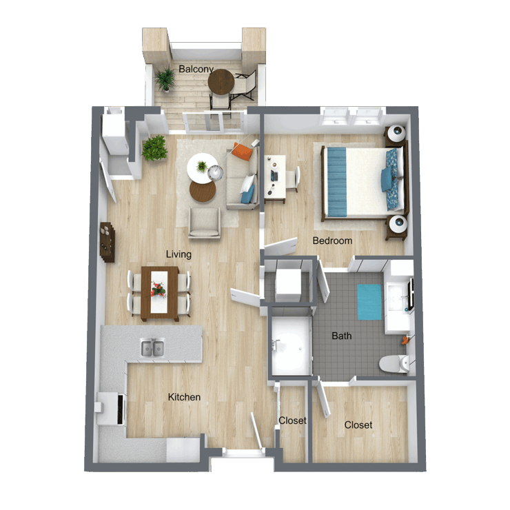 one bedroom one bathroom floor plan