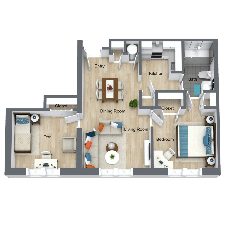 A welcoming layout featuring comfortable living spaces, perfect for community and relaxation.