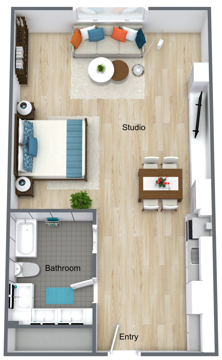 A welcoming layout featuring living and bathroom areas designed for comfort and community.