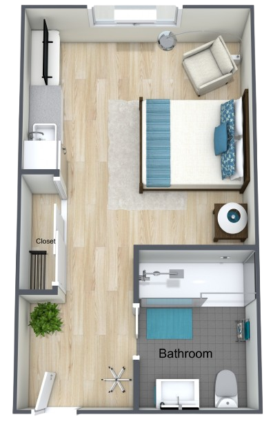 A welcoming layout featuring living and bathroom areas designed for comfort and community.