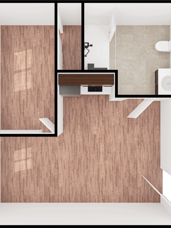 Bright, spacious layout with warm wood floors, inviting comfort for a vibrant community lifestyle.