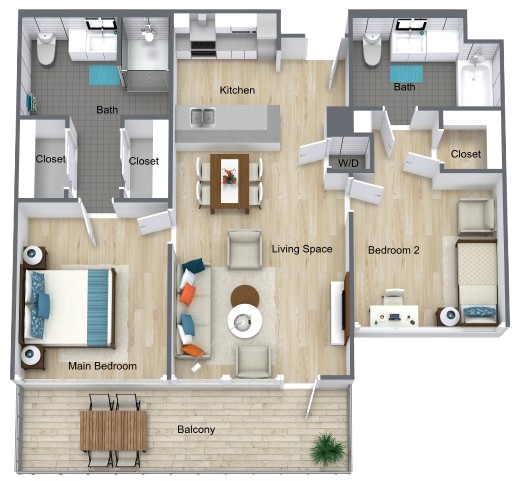 A thoughtfully designed layout that promotes community living and comfort for residents.