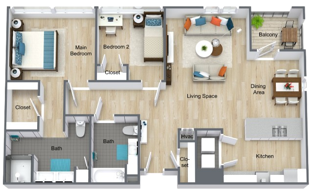 Spacious, thoughtfully designed living area promoting community, comfort, and active lifestyles.