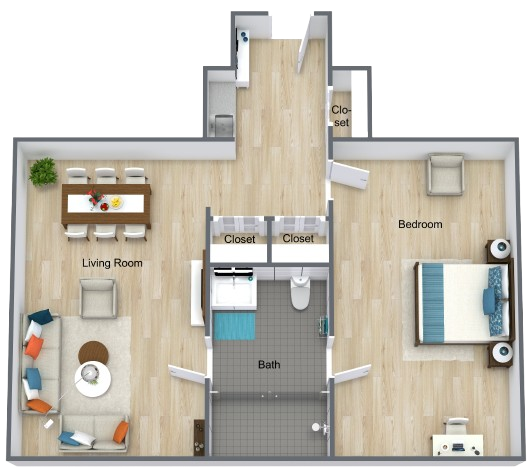 A warm, inviting layout featuring spacious rooms and easy movement, promoting comfort and community.