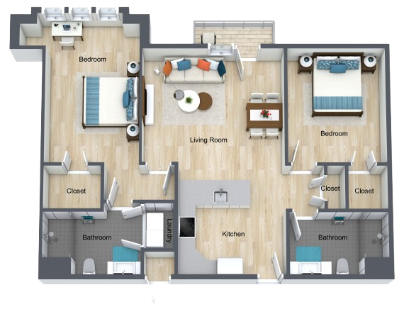 Spacious two-bedroom apartment with bright living and dining areas designed for comfort and connection.