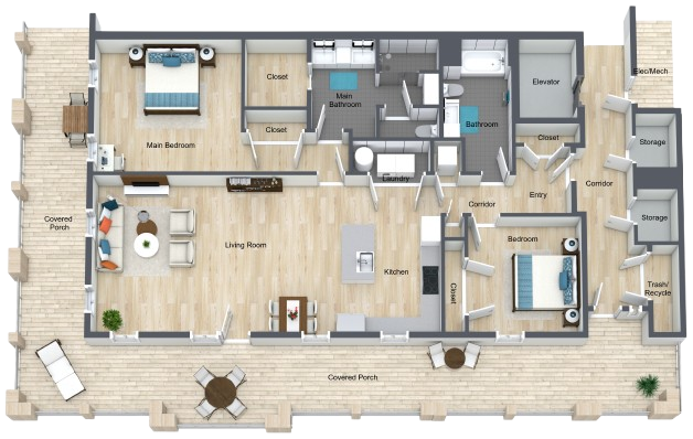 Spacious and inviting floor plan featuring generous living areas, private bedrooms, and accessible amenities.