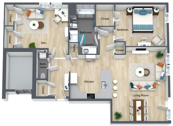 Spacious one-bedroom apartment with open living areas, bright kitchen, and ample storage for a comfortable lifestyle.