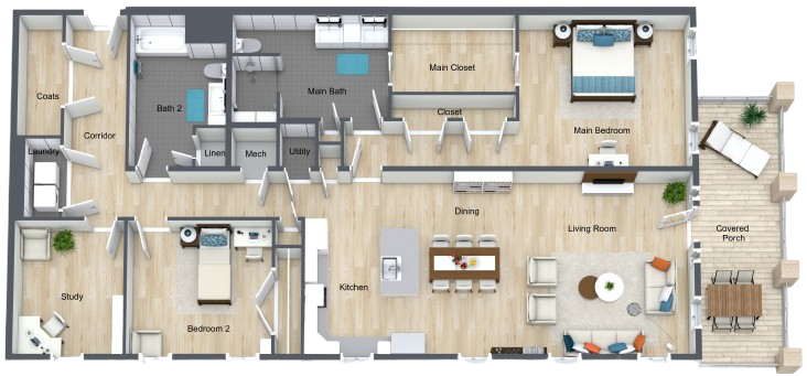 Open floor plan with spacious living, dining, and bedrooms fostering a warm, welcoming community.