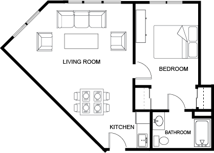 This inviting floor plan highlights a warm living space, perfect for community and comfort.