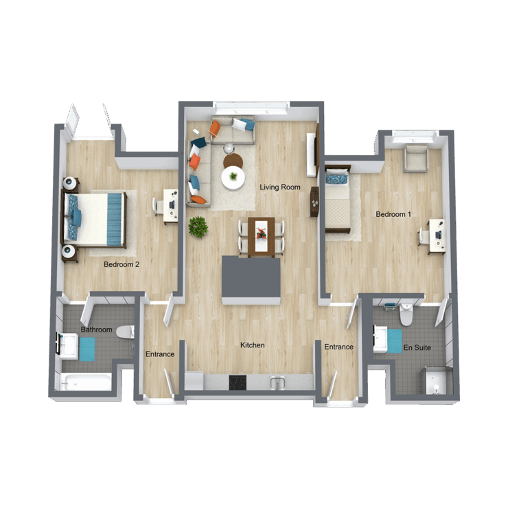A welcoming floor plan features spacious rooms filled with natural light, perfect for fostering community and comfort in a retirement home.