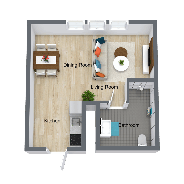 A bright, spacious interior showcases a welcoming layout, ideal for comfort and community living.