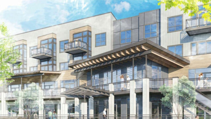 Bright, welcoming community space with residents enjoying the outdoors and modern, inviting architecture.