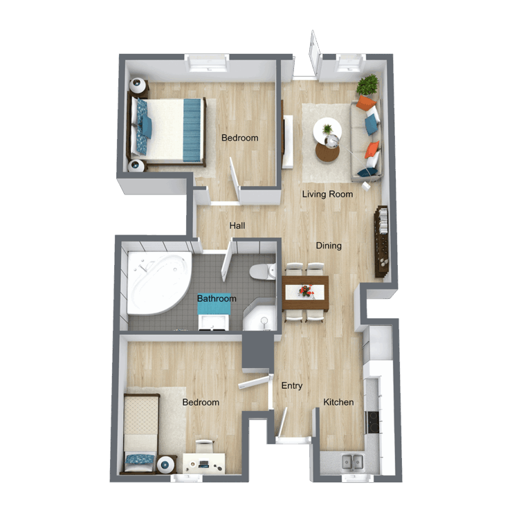 A cozy, inviting layout that promotes comfort and community in a welcoming retirement home.
