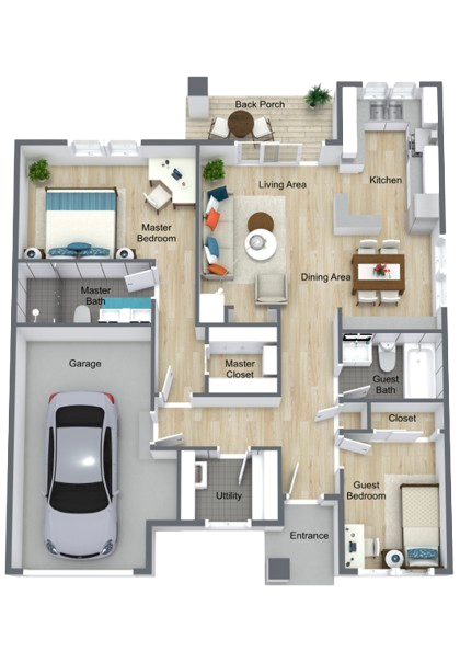Spacious two-bedroom apartment with open living area and modern comforts for relaxed community living.
