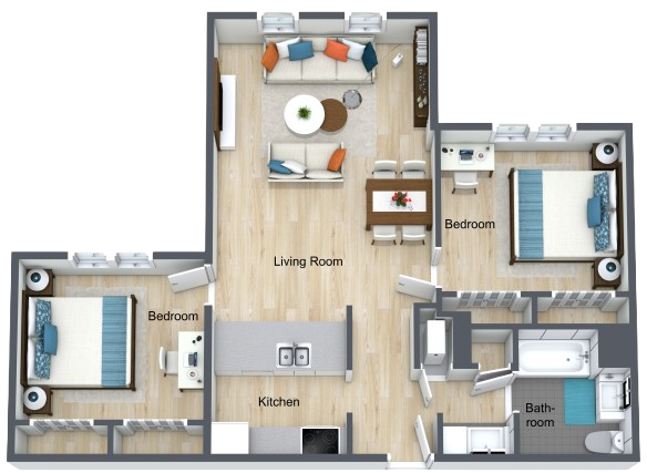Spacious two-bedroom apartment layout designed for comfort and ease of living.