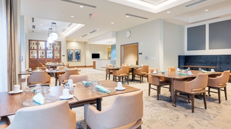 Bright and inviting dining area, fostering community and warmth among residents. Ideal for gatherings.