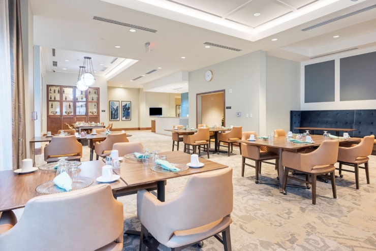 Bright and inviting dining area, fostering community and warmth among residents. Ideal for gatherings.