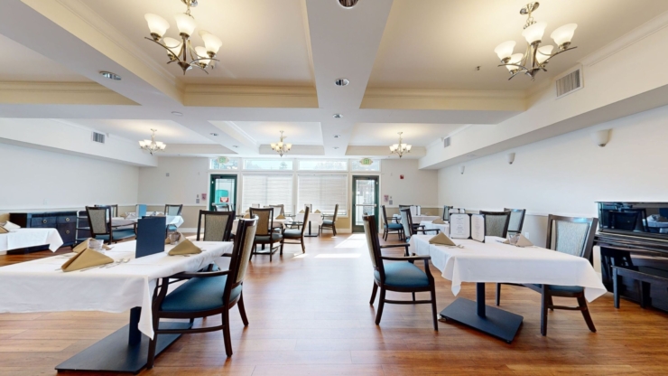 Bright and inviting dining area, designed for community gatherings and shared meals.