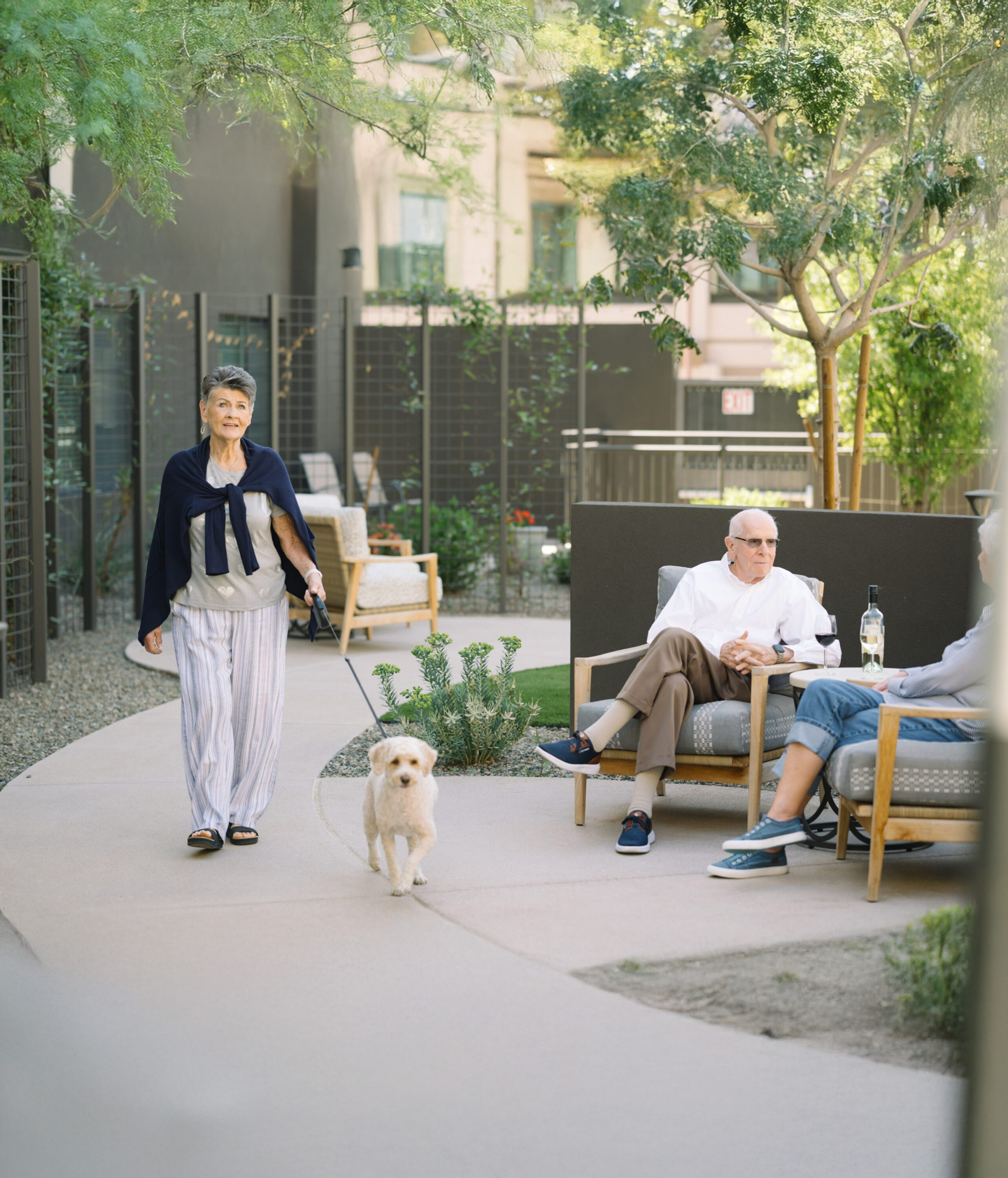 A welcoming outdoor space where residents enjoy leisurely strolls and friendly conversations.