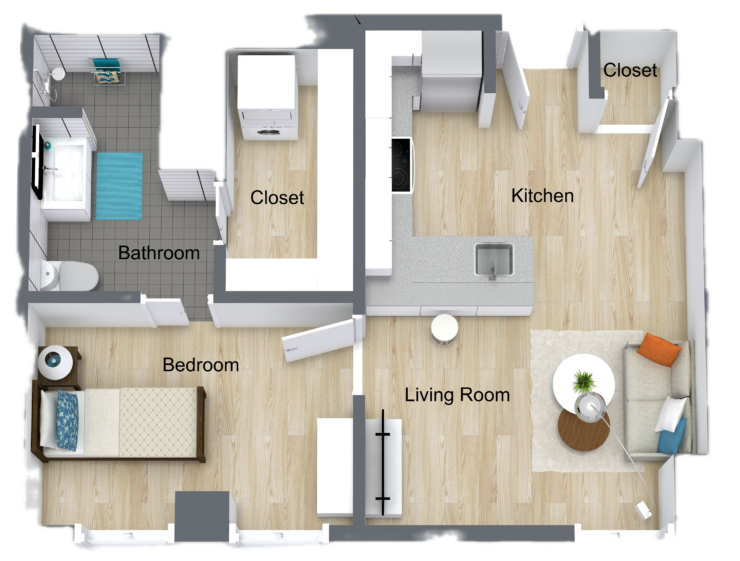 This inviting layout features a comfortable living space, promoting community and relaxation.