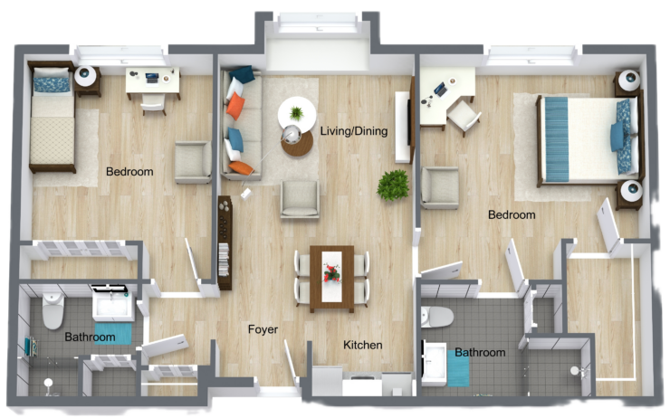 A welcoming layout featuring comfortable living spaces, ideal for community and connection.
