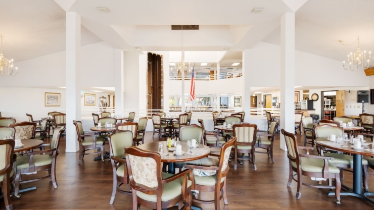 Bright and inviting dining area, fostering warmth and community among residents.