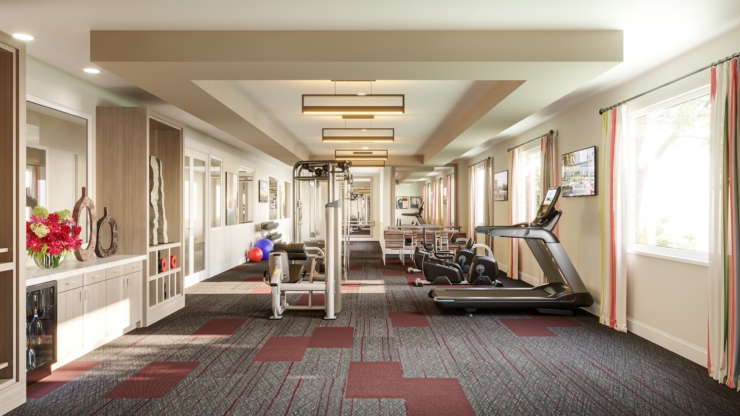 A bright, inviting fitness area with modern equipment and vibrant decor, fostering community and wellness.