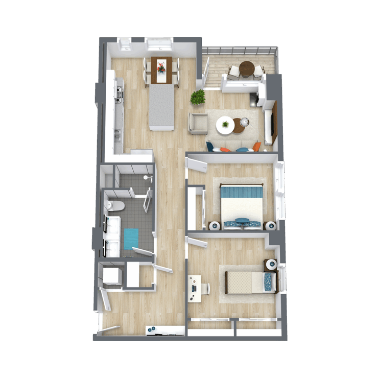 A welcoming layout featuring light-filled spaces, comfortable seating, and a communal dining area.