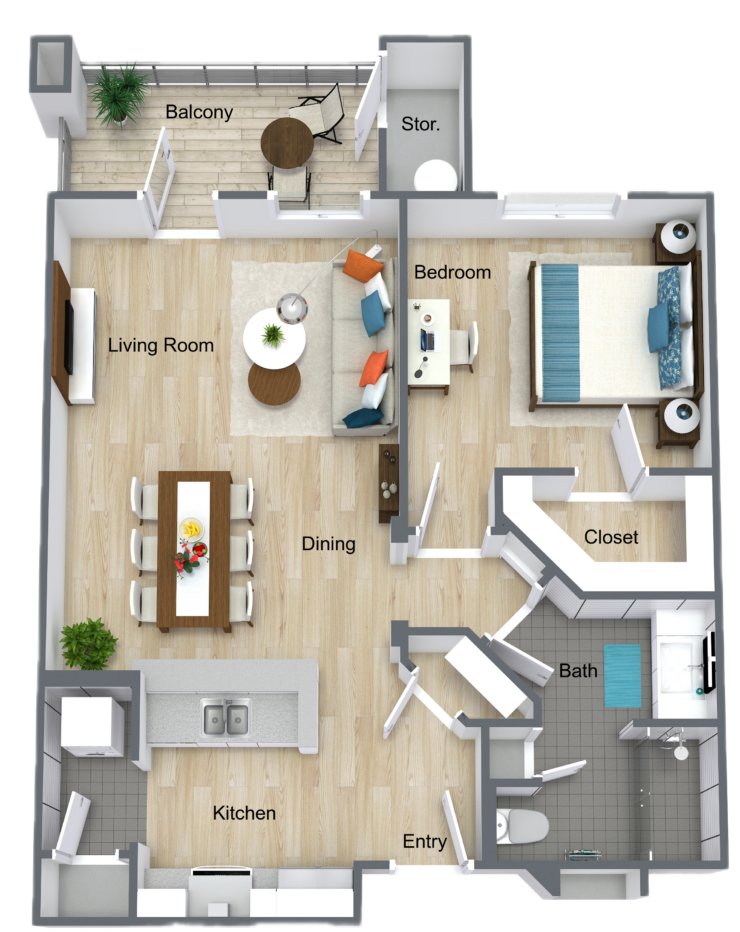 unit a 1 bed floor plan