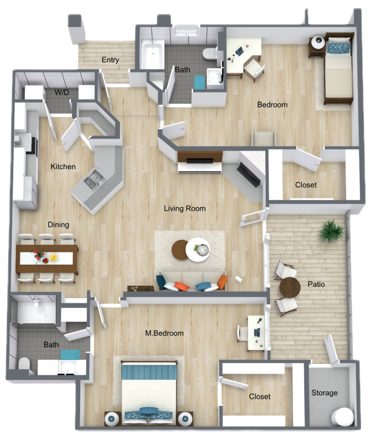A warm, inviting layout featuring cozy living spaces, perfect for community and comfort.