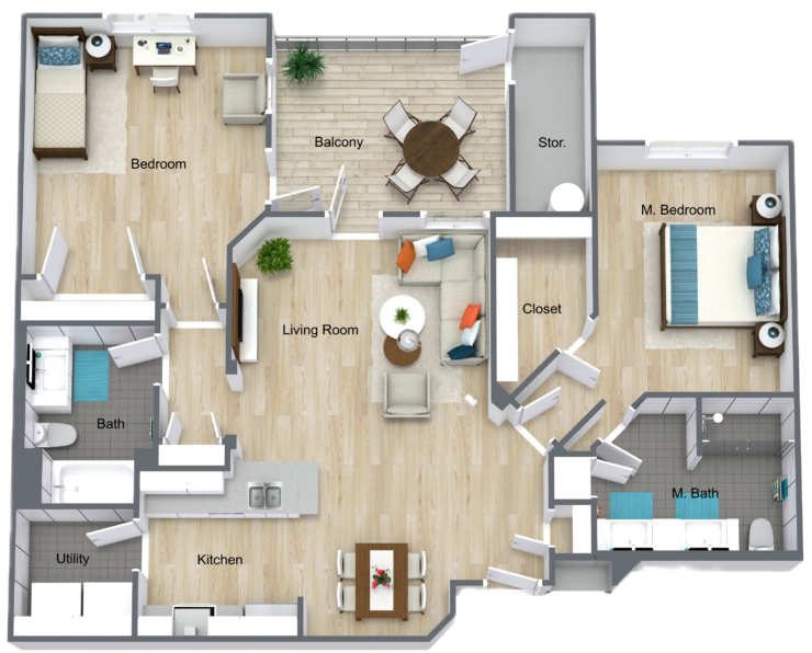 unit d two bed floor plan