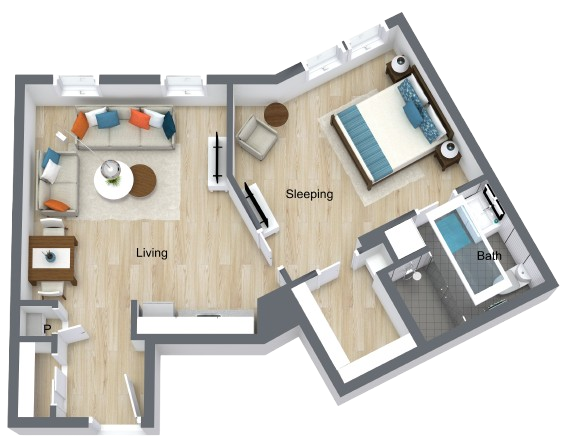 A welcoming layout featuring spacious living areas and natural light, perfect for community living.