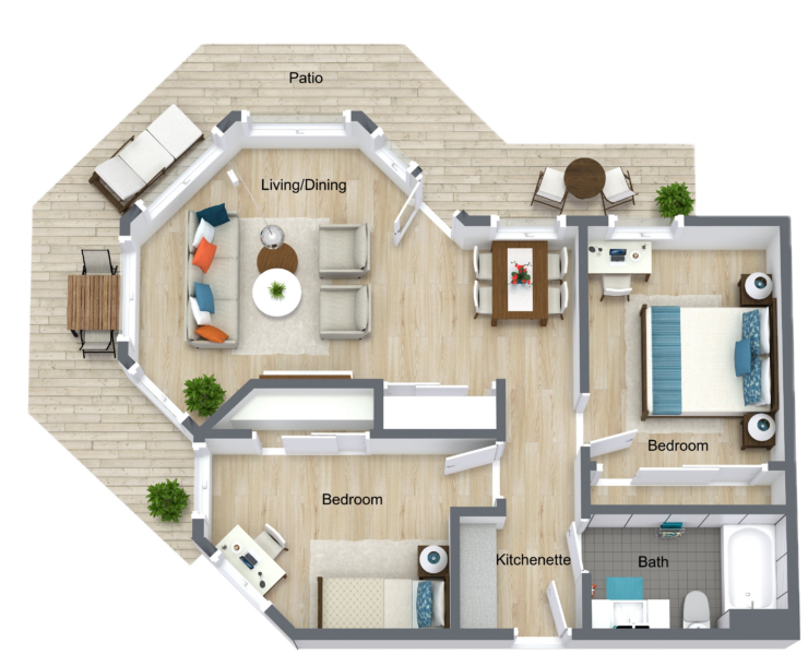 A welcoming layout with cozy living spaces, perfect for community and comfort. Enjoy serene moments on the patio.