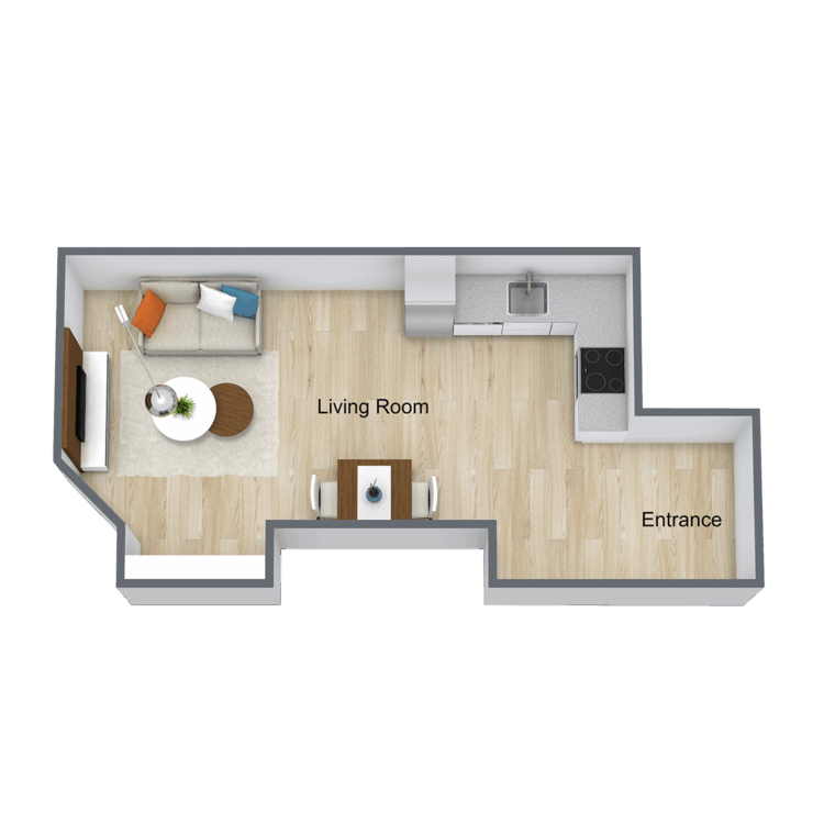 A thoughtfully designed living space promoting community, comfort, and enjoyable interactions.