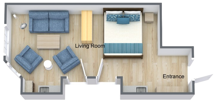 A thoughtfully designed living space promoting community, comfort, and enjoyable interactions.