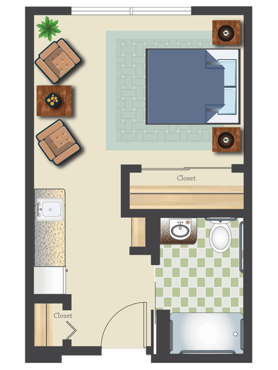 A welcoming layout featuring living and bathroom areas designed for comfort and community.
