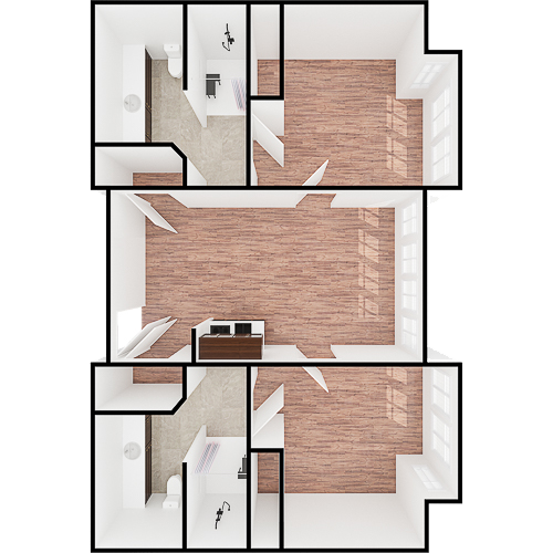 A bright, spacious layout invites community and comfort, perfect for a warm, welcoming retirement home.