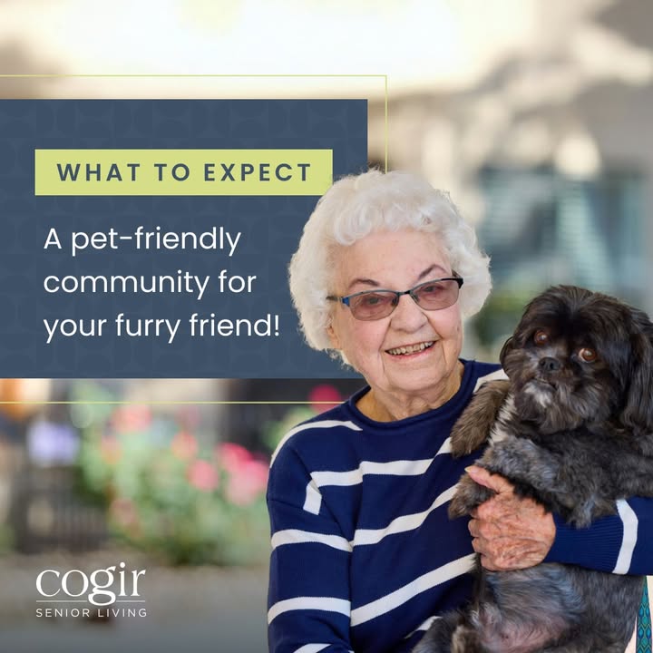 Photo by Cogir Senior Living on April 25, 2025. Maaaring larawan ng 1 tao, aso, fur, petfood at text na nagsasabing ‘WHAT to EXPECT A pet-friendly community for your furry friend! cogir SENIORLIVING SENIOR LIVING’.