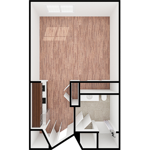 A cozy, welcoming layout featuring warm wood tones, perfect for comfort and community living.