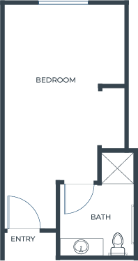 A welcoming layout featuring a spacious bedroom and a convenient bath, perfect for comfort and community.