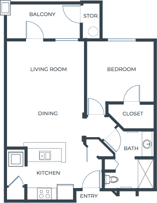 unit a 1 bed floor plan