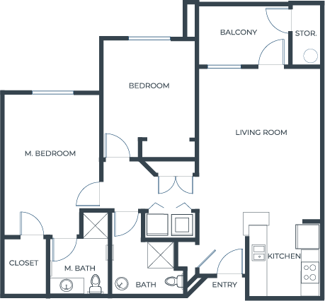A welcoming layout showcasing spacious rooms and a bright balcony, perfect for community living.