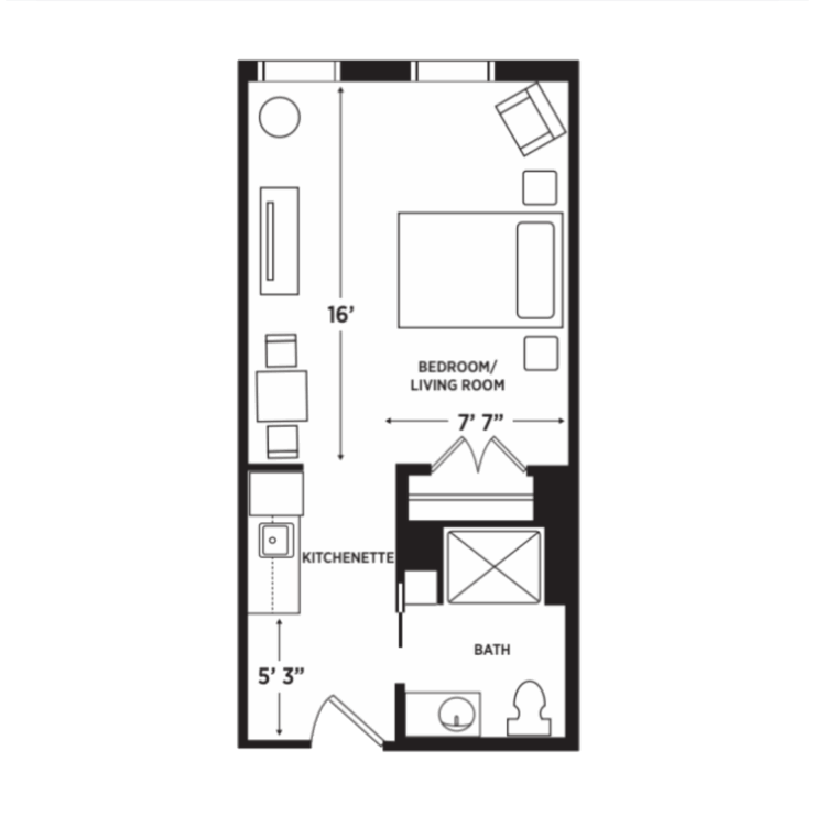 A thoughtfully designed layout, offering comfort and community in a welcoming living space.