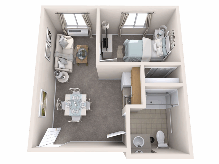 Bright and inviting living space encouraging connection and comfort, perfect for community living.