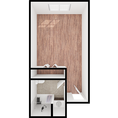 A cozy room with warm wood flooring and natural light, inviting comfort and community.